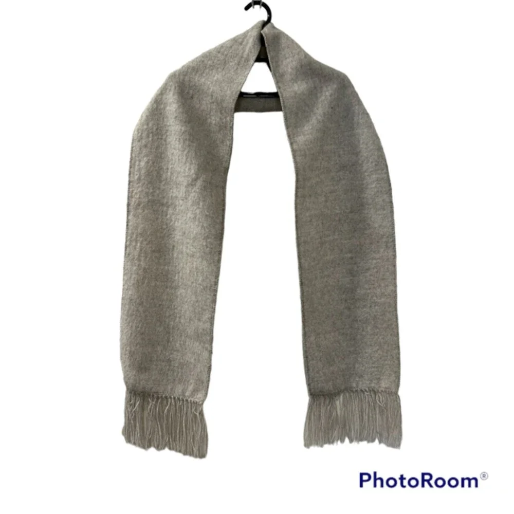 Alpaca Gray Fringed Hem Alpaca Wool Scarf One Size